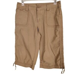 Gap Womens Tan Khaki Cotton Cargo Capri Pants Ruched Tie Hem Size 10